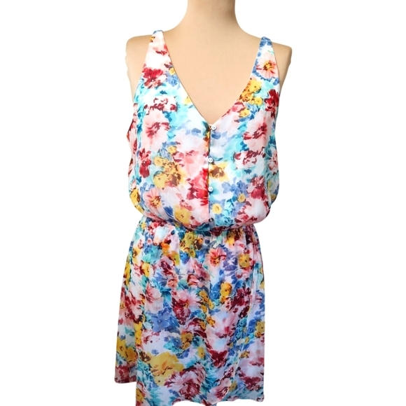 GUESS Floral Print Scoop Neck Mini Dress - Picture 3 of 14